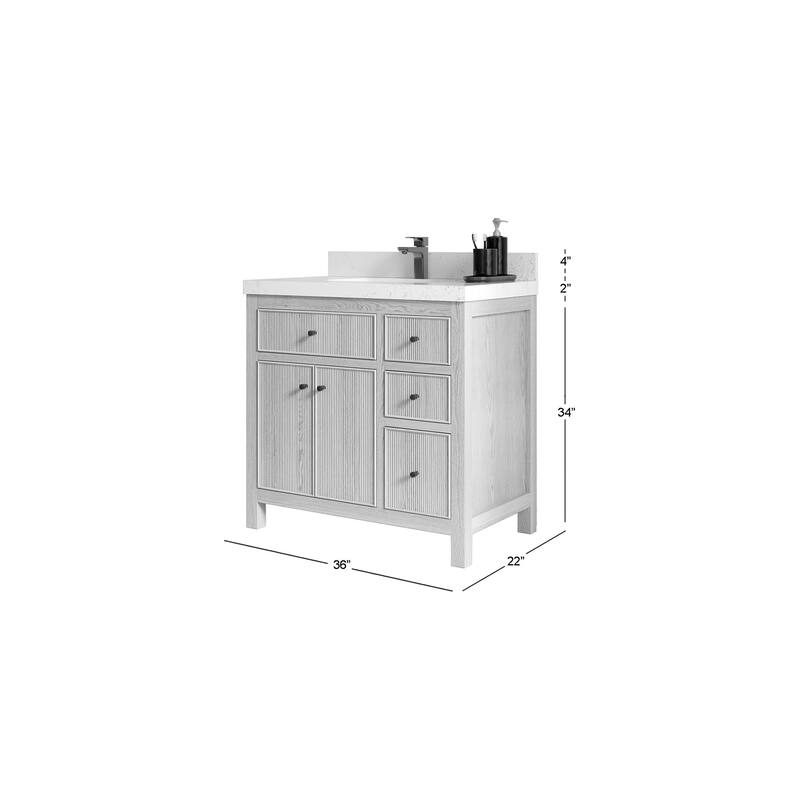 Willow Collections 36 x 22 Sonoma Oak Wood Center Sink Left Bathroom Vanity with Quartz or Marble Countertop