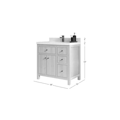 Willow Collections 36 x 22 Sonoma Oak Wood Center Sink Left Bathroom Vanity with Quartz or Marble Countertop