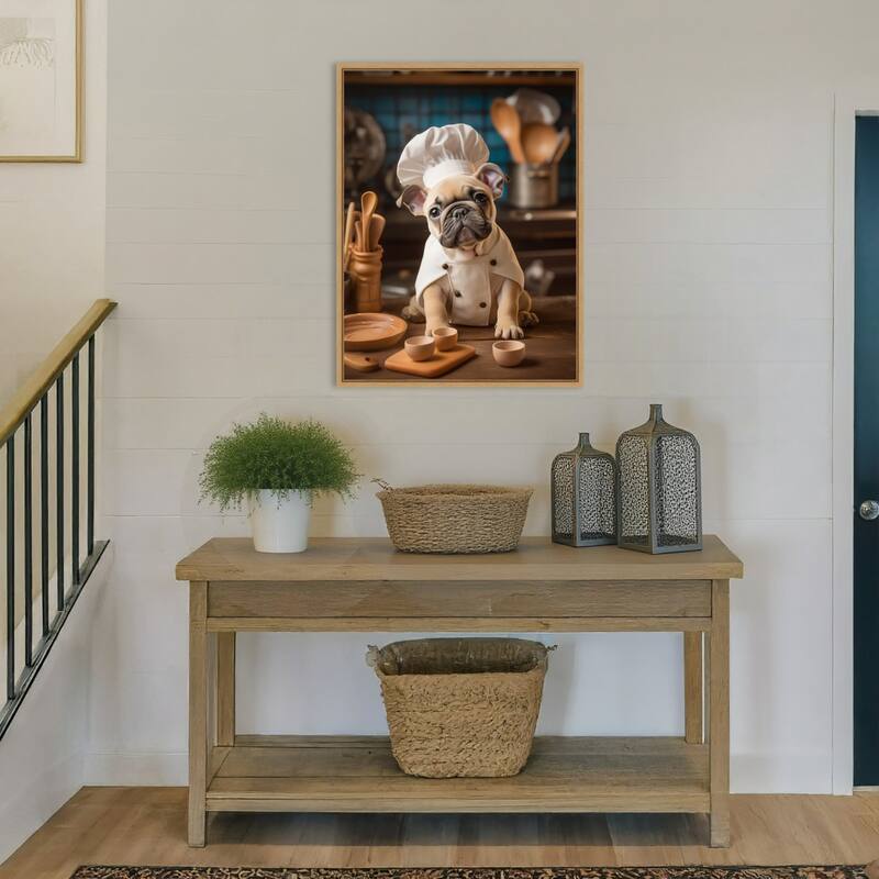 French Bulldog Puppy Chef by Andreas Magnusson Framed Canvas Wall Art