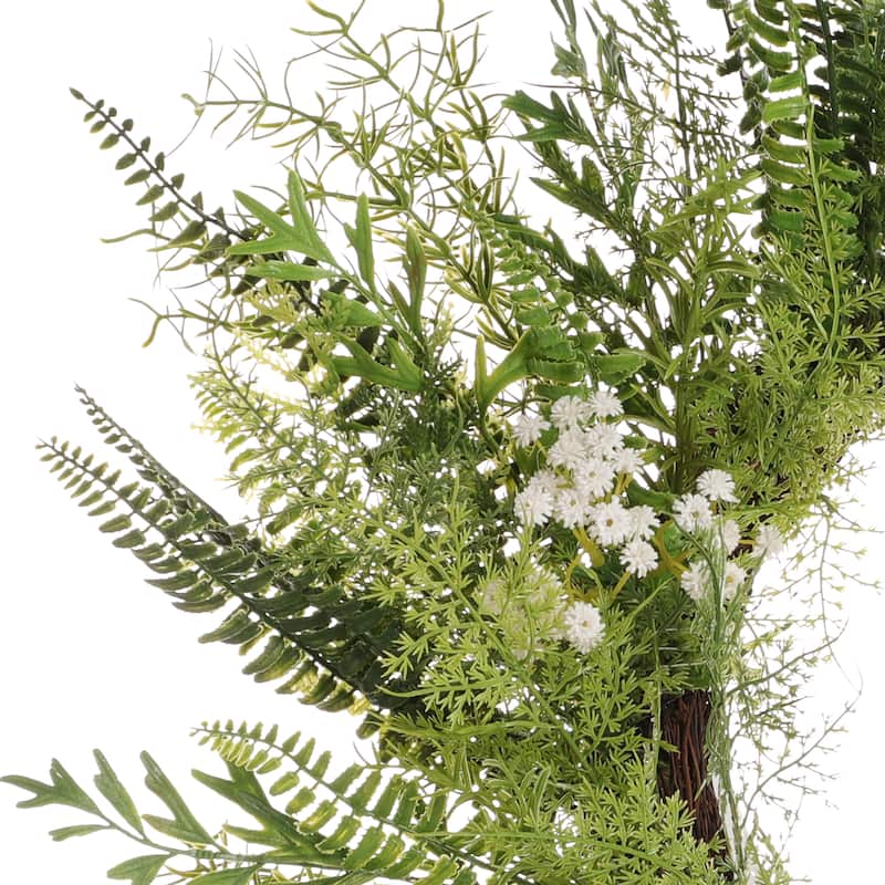 24" Artificial Babysbreath Floral Spring Wreath With Green Leaves