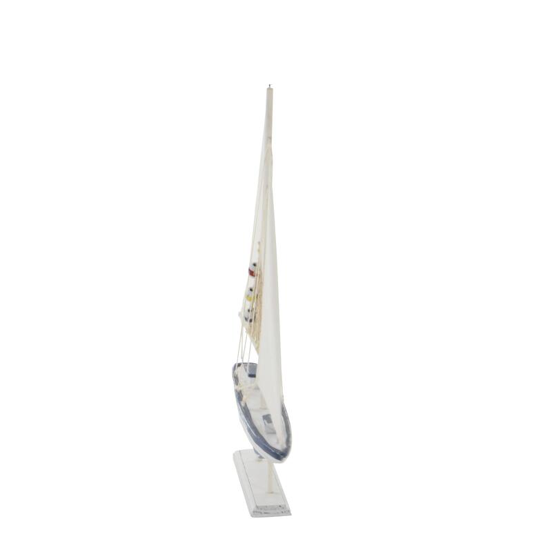 White Wood Handmade Sail Boat Decorative Sculpture (Set of 2)