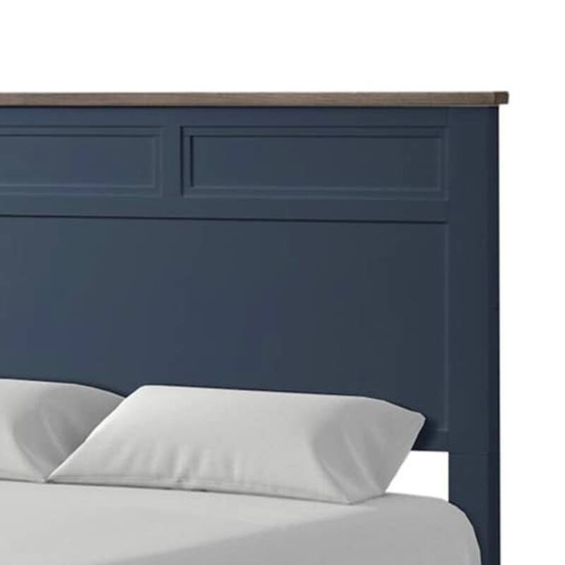 Tela Twin Size Bed w Recessed Panel Headboard, Dark Brown Trim, Blue