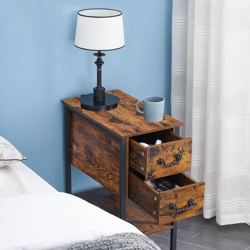 Industrial 2-Drawer Nightstand Narrow End Side Table