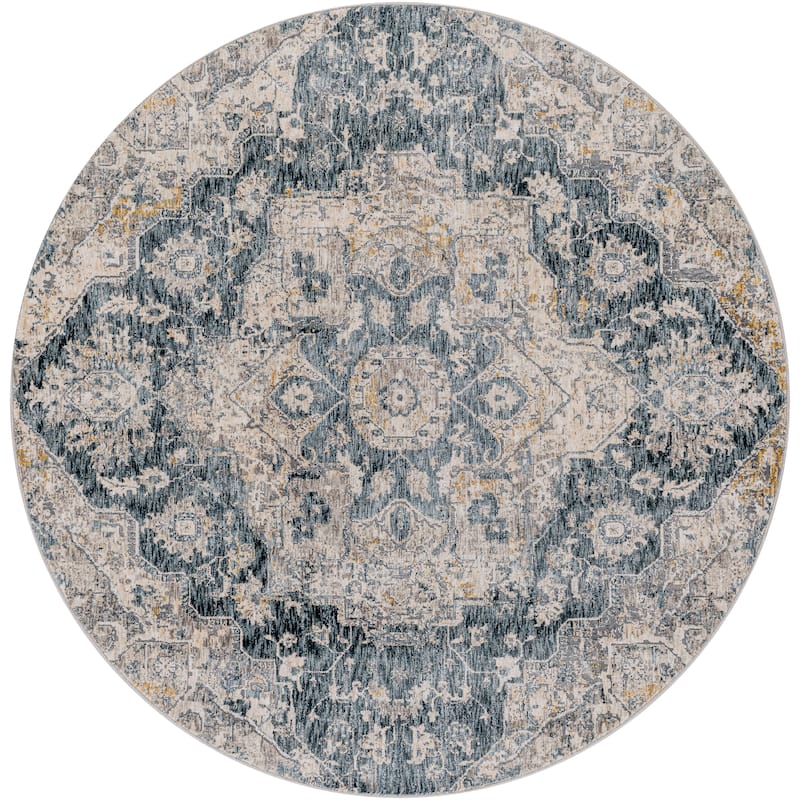 Artistic Weavers Lire Traditional Area Rug - 7'10" Round - Teal