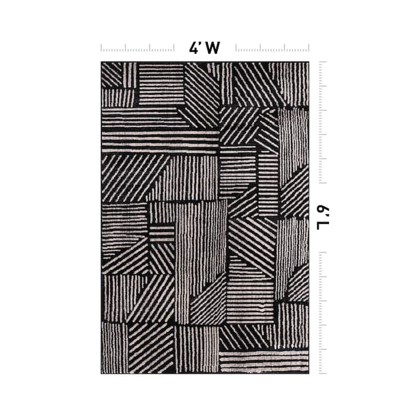 World Rug Gallery Contemporary Boho Stripes Black Area Rug
