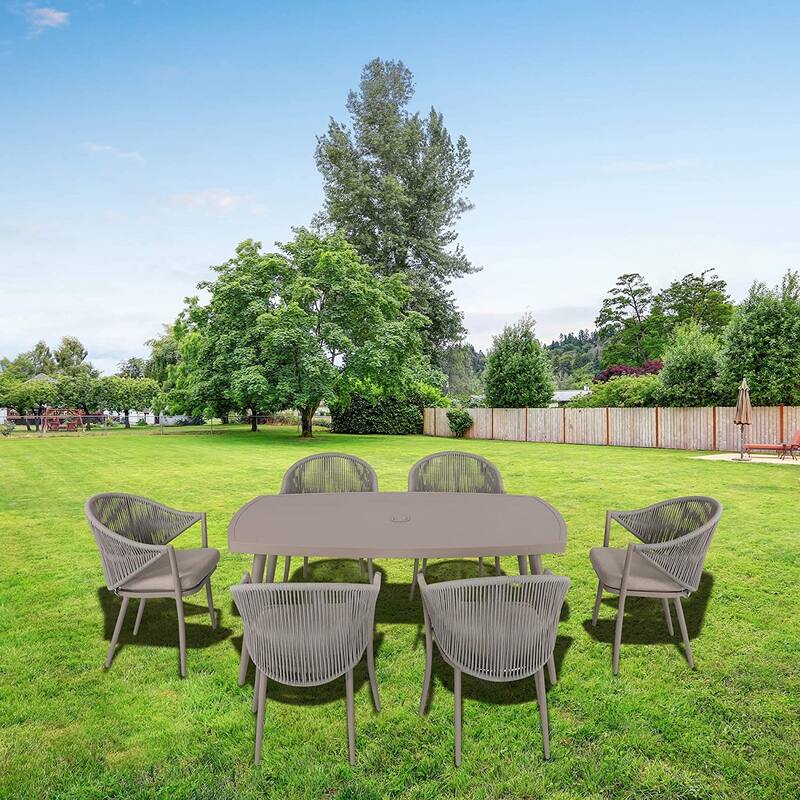 Outdoor Patio 7-Piece Dining Set with Seat and Cushions - Beige