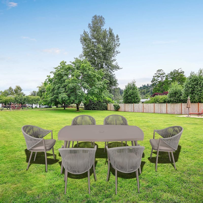 Patio 7-Piece Dining Set with Cushions and Pillows, Umbrella Hole