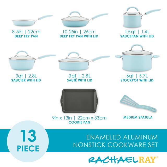 Rachael Ray Aluminum 13-Piece Nonstick Cookware Set - 13 Pc