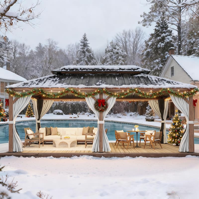 EROMMY Hardtop Gazebo with Galvanized Steel Roof - Waterproof Aluminum Pergola - All-Weather Metal Gazebo for Patio, Poolside