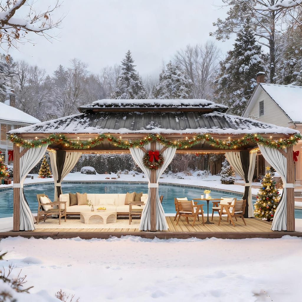 EROMMY Hardtop Gazebo with Galvanized Steel Roof - Waterproof Aluminum Pergola - All-Weather Metal Gazebo for Patio, Poolside