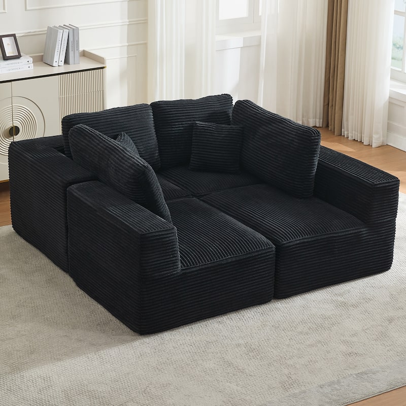 Couch Modular Sectional Sofa with Plush Corduroy No Assembly Required