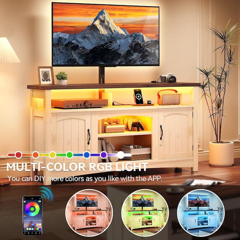 Moasis 54" Farmhouse LED TV Stand with Storage Shelves and Power Outlets