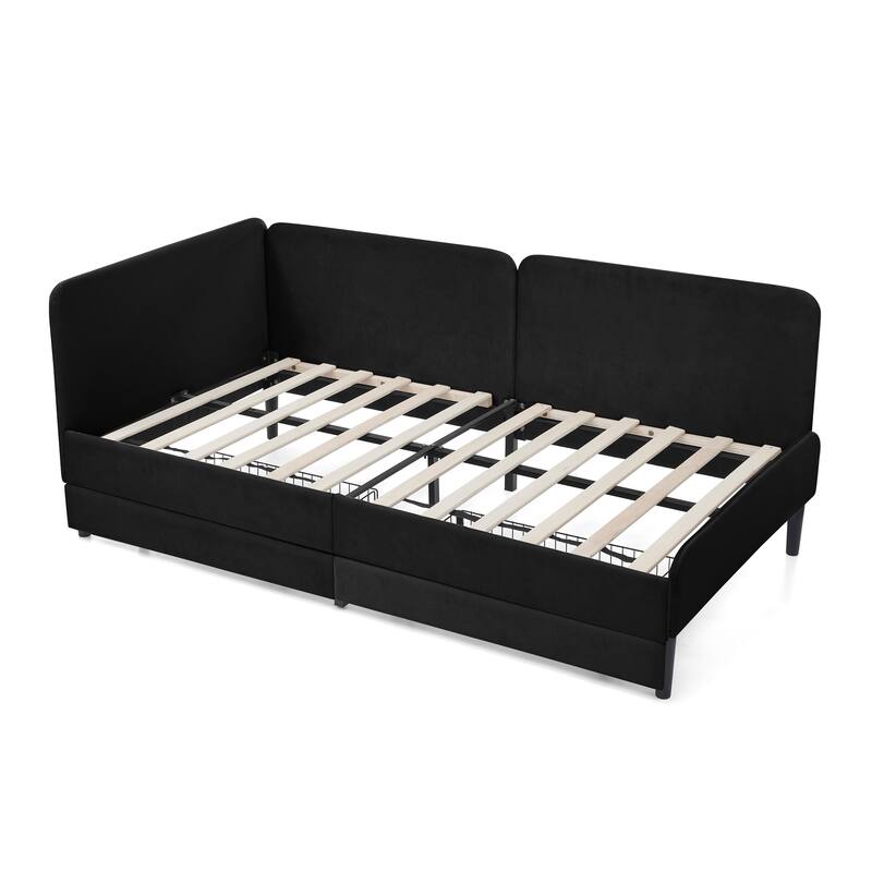 Twin Size Upholstered Platform Bed Frame With 2 Storage Drawers, Adjustable Velvet Sofa Bed