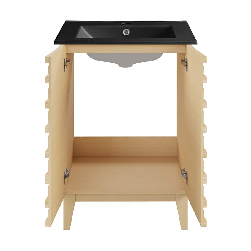 Cascade 24 In. Natural Oak Bathroom Vanity With Black Ceramic Sink Top