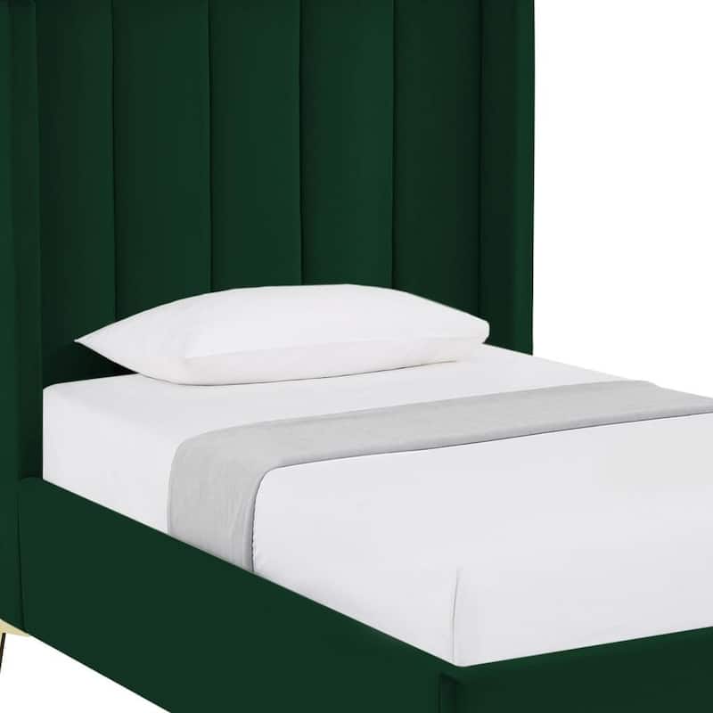 HomeRoots Green Velvet Upholstered Full Bed Frame