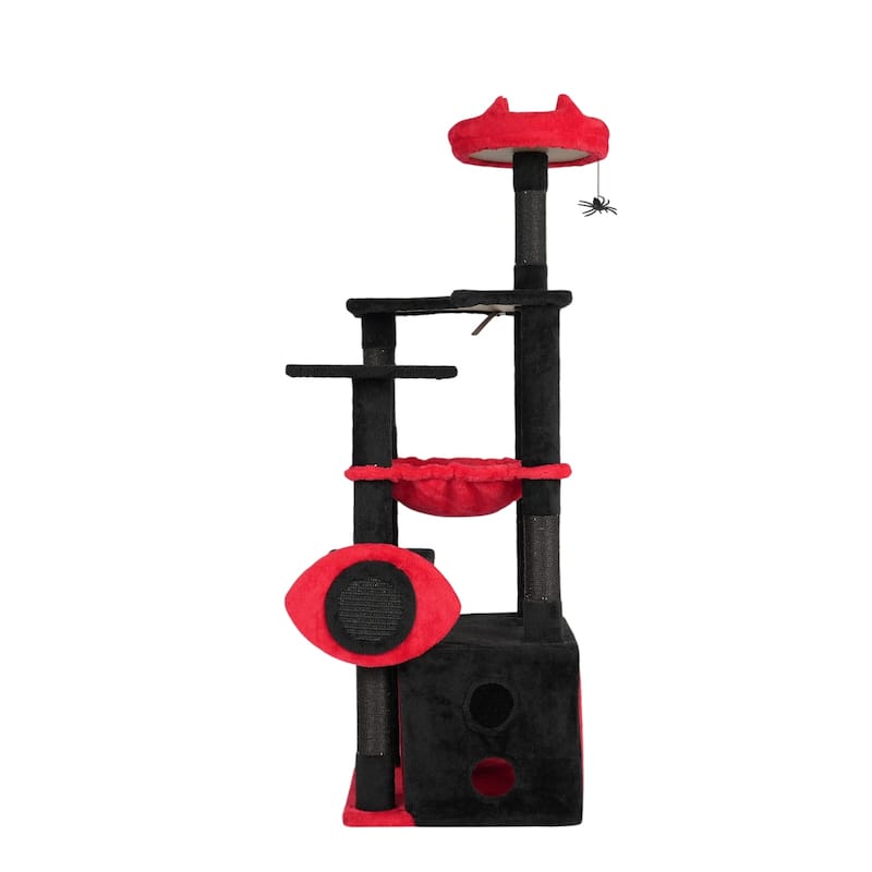53" Gothic Cat Tree with Condo, Hammock, Perch & Scratching Post - 19.7" L × 16.5" W × 50.8" H