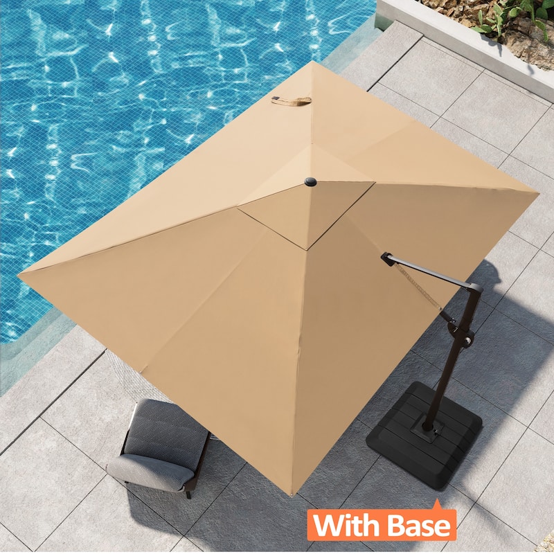 Pellebant Outdoor Patio 9 FT x 11.5 FT Cantilever-Offset Umbrella with Premium Base - Tan