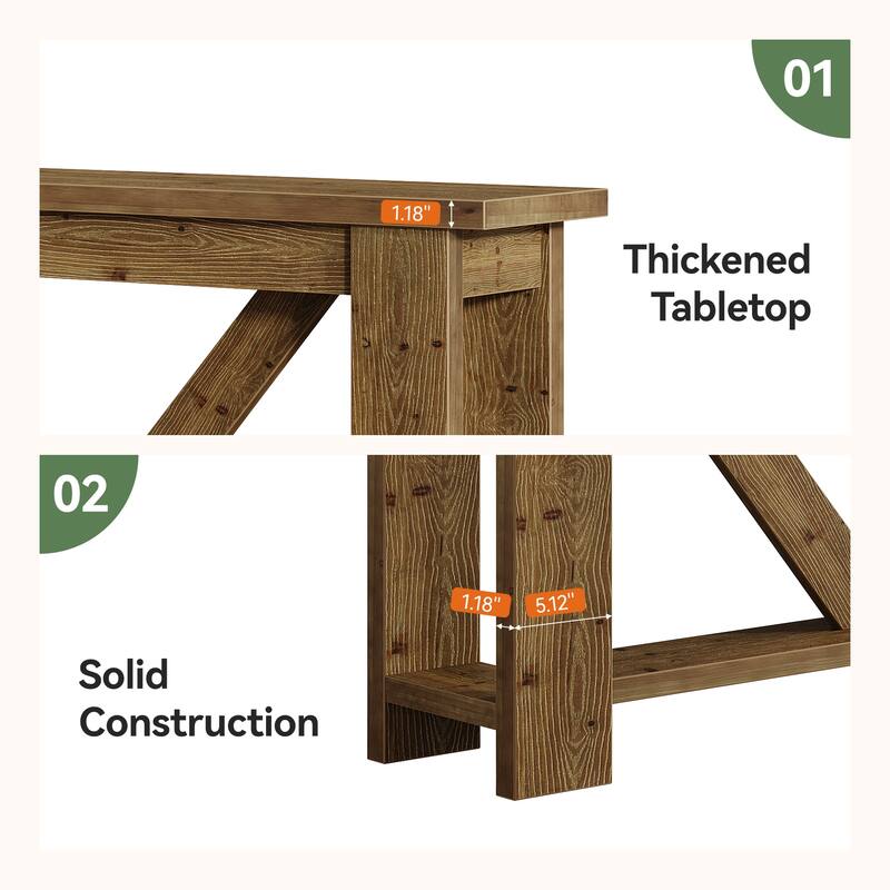 70.9-Inch Solid Wood Console Table, 2-Tier Sofa Table Behind Couch