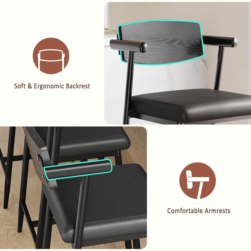 26" Counter Height Bar Stools Set of 2/4 with Arms, 2PCS/4PCS Modern Bar Stools Set with Back & Upholstered Wider Seat