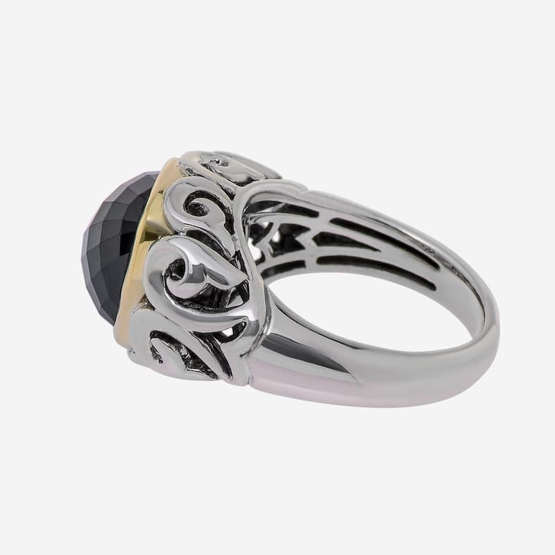 Charles Krypell Sterling Silver and 18K Yellow Gold, Black Spinel Band Ring Sz. 6.25