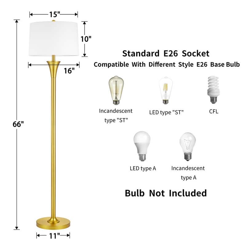 KAWOTI 66" Traditional Floor Lamp with White Linen Drum Shade