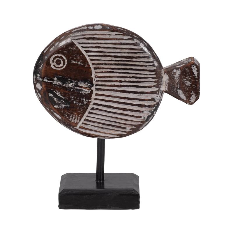 Sagebrook Home Wood Fish on Stand, Coastal Nautical Decorative Sculpture for Living Room