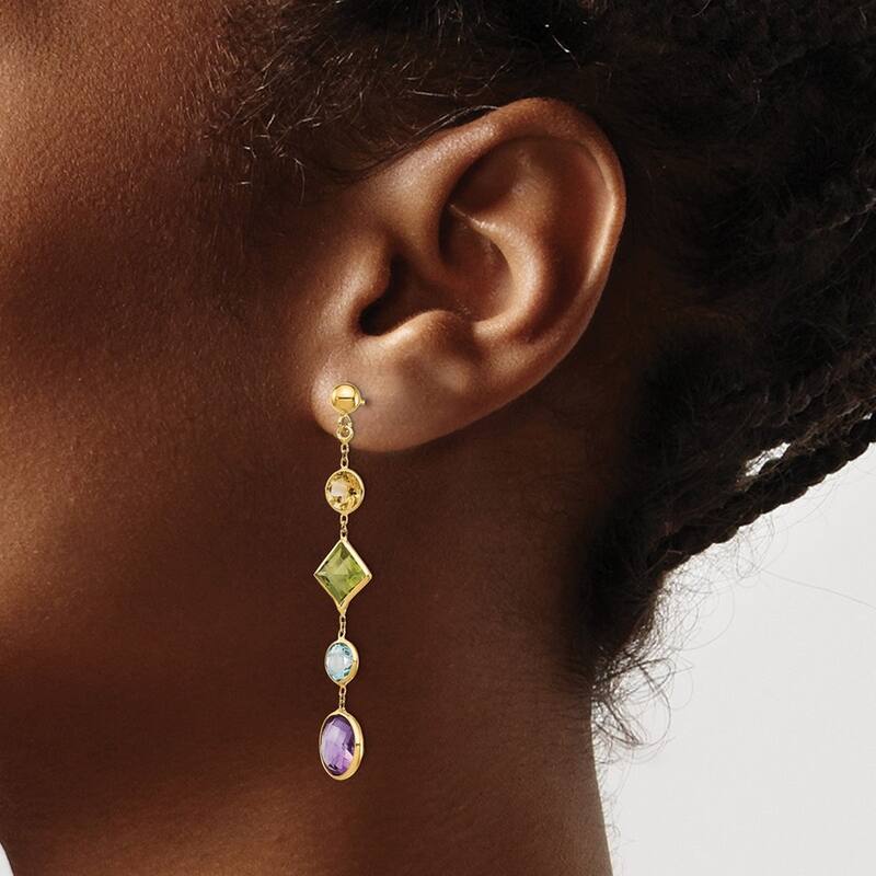 Curata 14k Yellow Gold Genuine Geometric Gemstone Post Earrings 47x7mm
