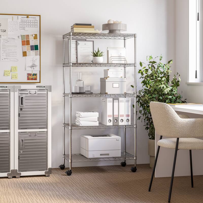 Seville Classics 5-Tier Steel Wire Shelving with Wheels, 30" W x 14" D x 60" H