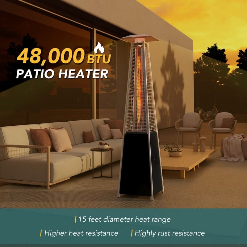 Pamapic 42,000 BTU Outdoor Pyramid Flame Patio Heater with Cover, Wheels