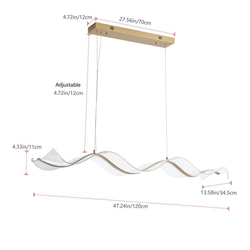 Modern Painted Gold Wavy Linear Design LED Pendant Light for Kitchen Island Dining Room