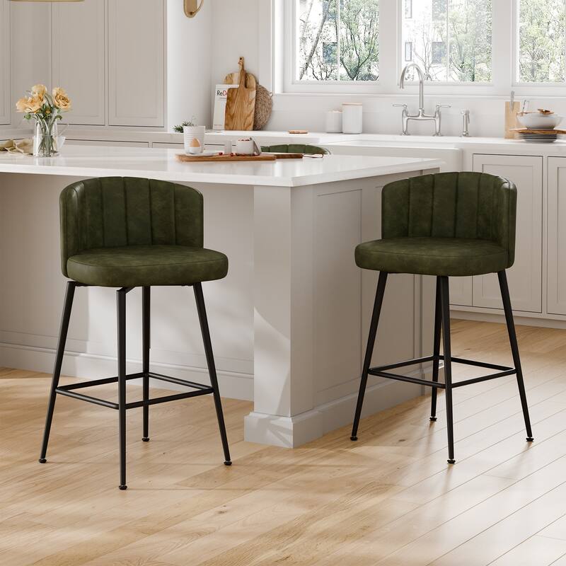 27.2" Swivel Upholstered Bar & Counter Stool with Back and Metal Frame - 37" H X 19.7"W X 18.7" D