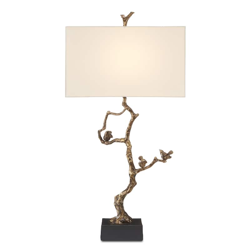 Currey & Company Shadows Brass Table Lamp - 33.5"h x 17"w x 10"d - 33.5"h x 17"w x 10"d - Antique Brass/Black
