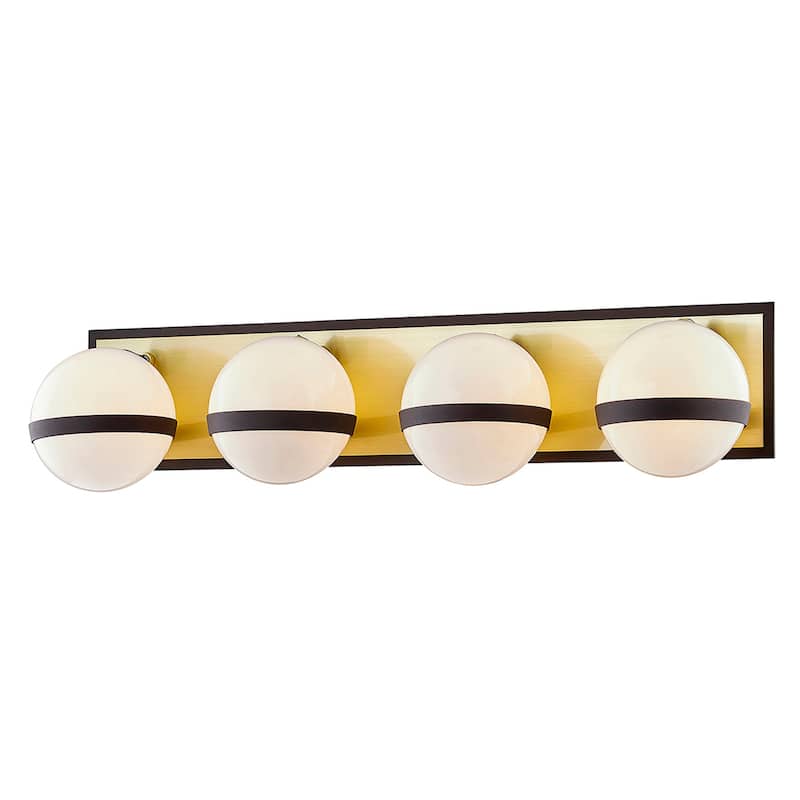 Troy Lighting Ace Vanity with Opal White Glass - 4 lights - Textured Bronze, Brushed Brass