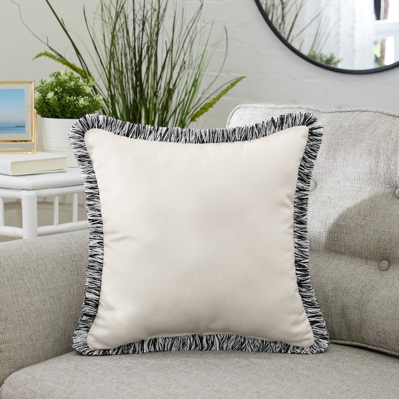 Sunbrella Canvas Natural Indoor/ Outdoor Square Pillow with Fringe - 18 in L x 18 in W