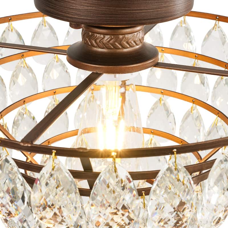 Vintage Glam Tiered Round Crystal Semi Flush Ceiling Light 12.6in