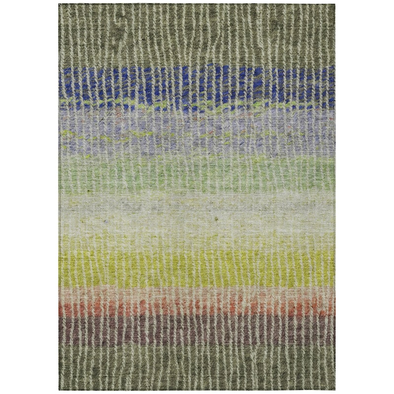 Machine Washable Indoor/ Outdoor Contemporary Stripes Chantille Rug