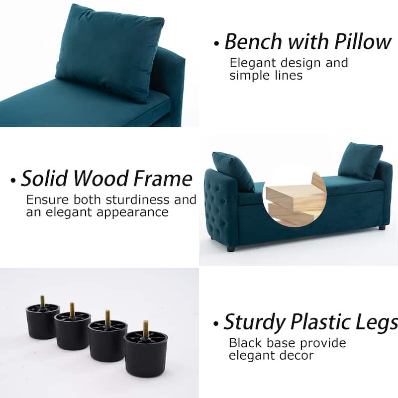 Storage Bench for Bedroom, 60" End of Bed Bench for King Size Bed Modern Upholstered Long Bench with Tufted Arm