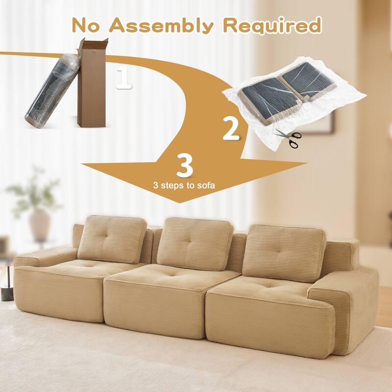 117" Floor Corduroy 3-Seater Sectional Sofa Couch with Tufted Design