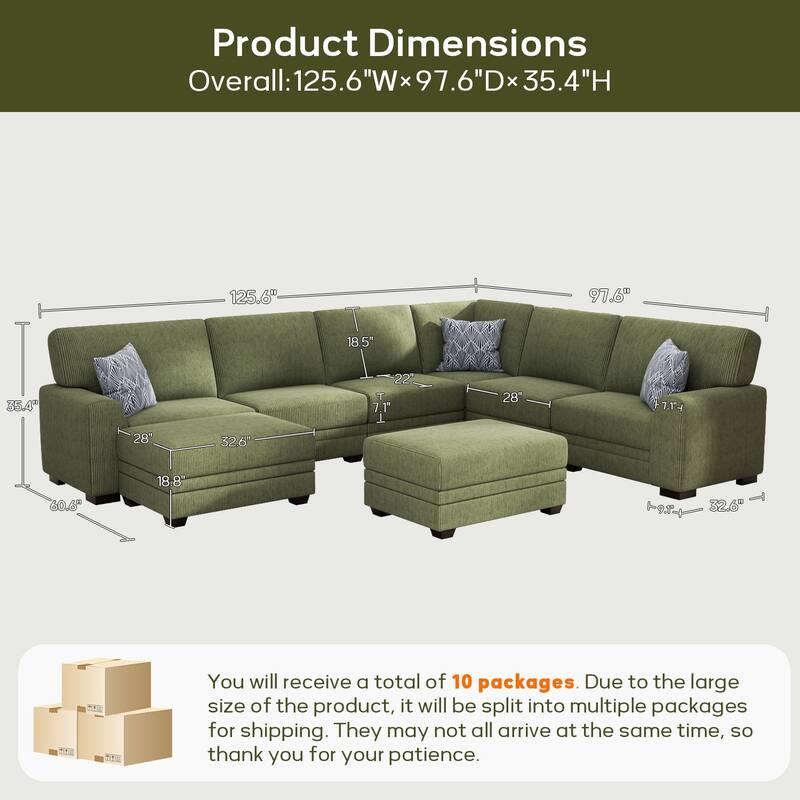8 Piece Modular Corduroy Sectional With Ottoman