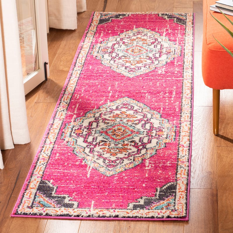 SAFAVIEH Monaco Neola Boho Medallion Distressed Rug - 2'2" x 8' Runner - Pink/Multi