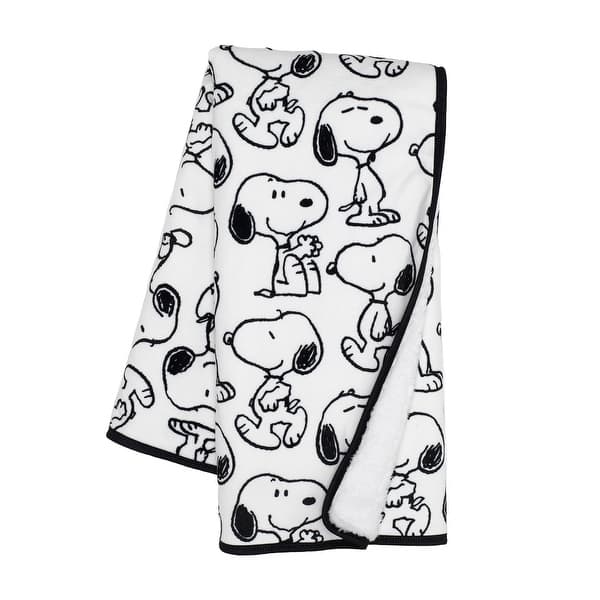 slide 2 of 7, Lambs & Ivy Classic Snoopy Minky and Faux Shearling Baby Blanket - White/Black