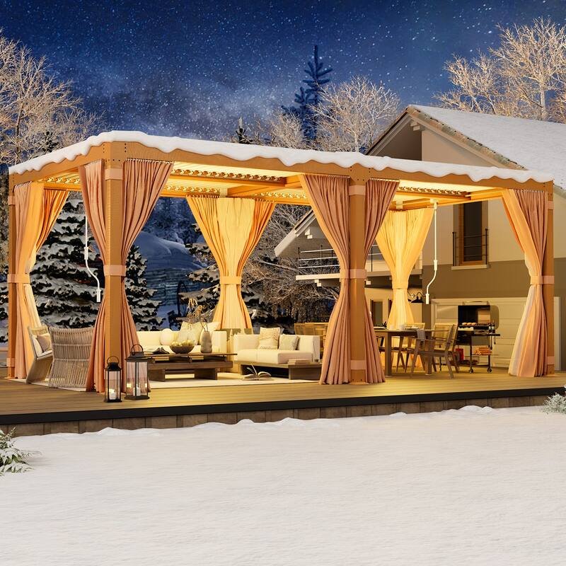 Erommy Outdoor Louvered Pergola Gazebo with Adjustable Aluminum Rainproof Roof and Pull-Down Screen