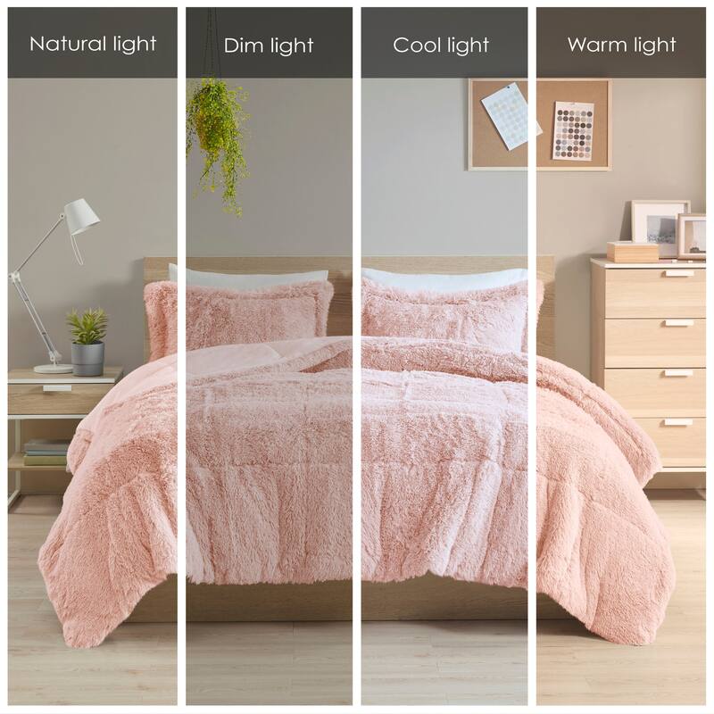 Intelligent Design Leena Shaggy Long Fur Comforter Mini Set