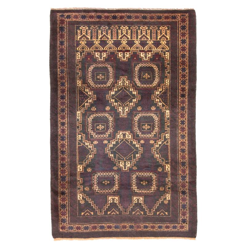 ECARPETGALLERY Hand-knotted Teimani Dark Grey Wool Rug - 3'1 x 4'10