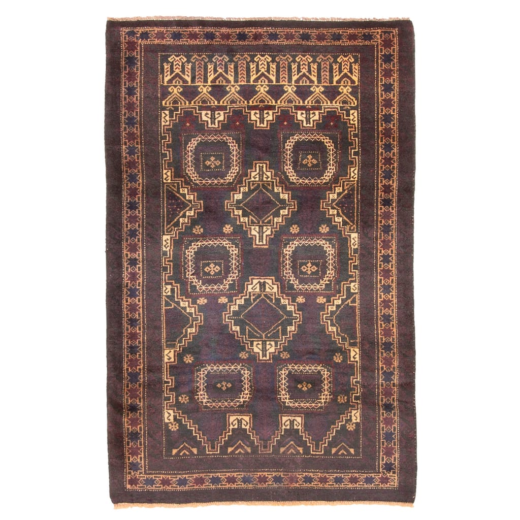 ECARPETGALLERY Hand-knotted Teimani Dark Grey Wool Rug - 3'1 x 4'10