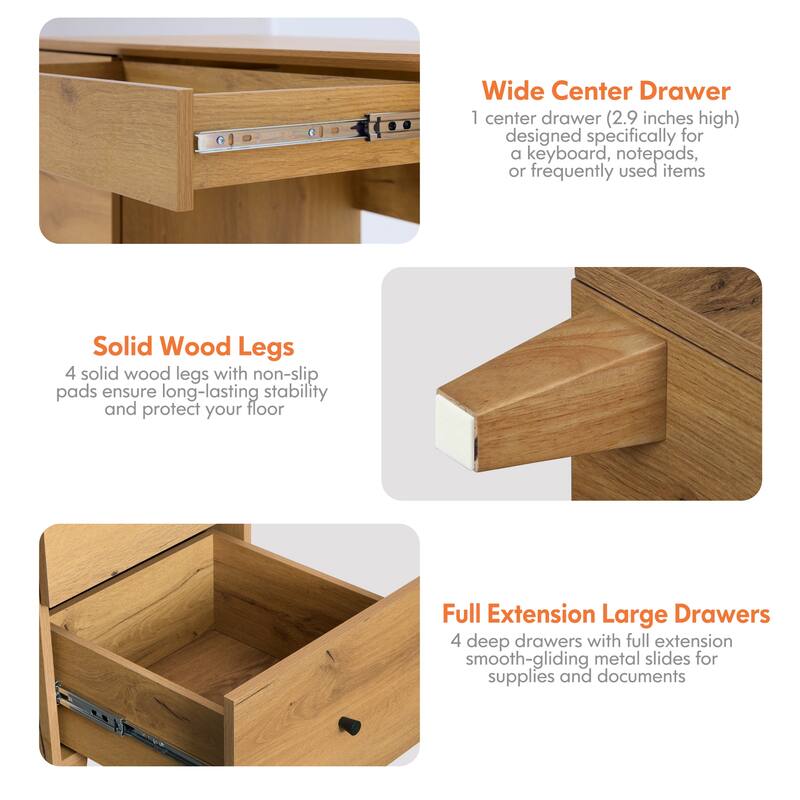 WAMPAT Home Office Furniture Set, 58" Executive Desk with Drawers, 71" Tall Bookcase with Doors and Adjustable Shelves