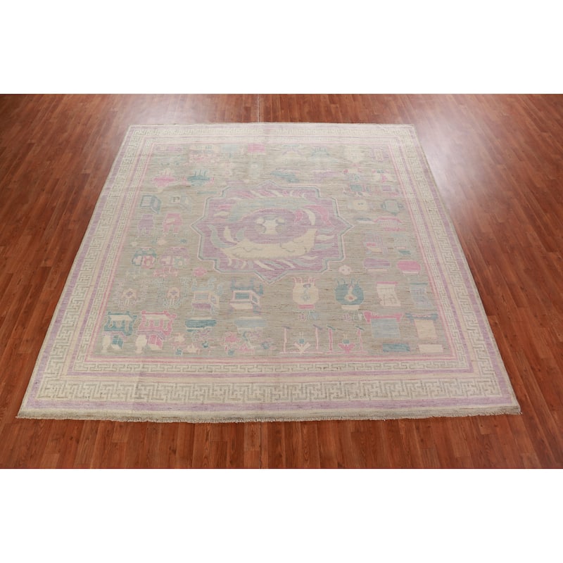 Hand Knotted Oriental 100% Wool Carpet Transitional Geometric Multi-Colored Oushak Area Rug - 9' 0'' X 8' 10''