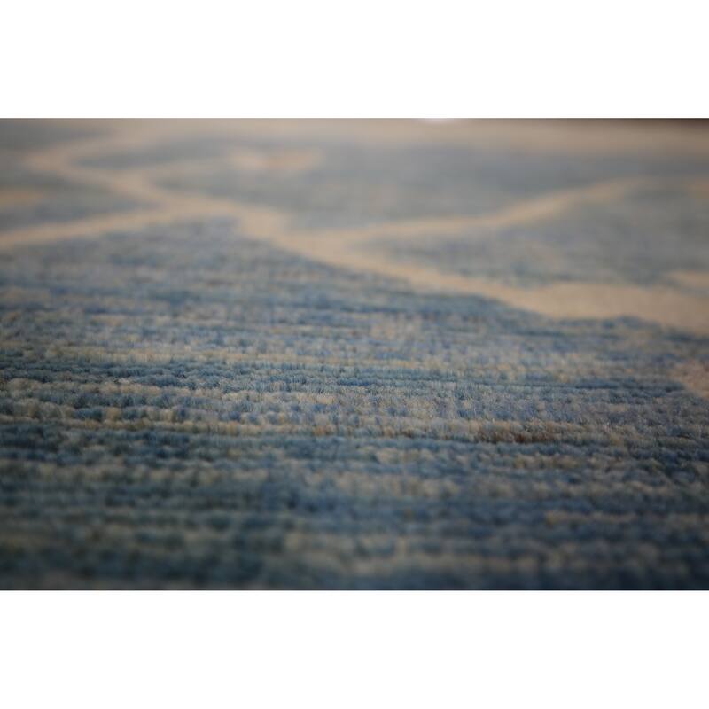 Vegetable Dye Blue Oushak Turkish Area Rug Hand-Knotted Wool Carpet - 8'2" x 9'11"