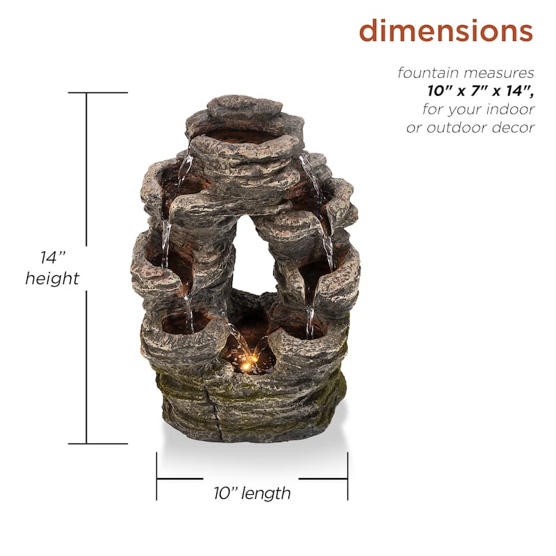 Alpine Corporation 14" Tall Indoor Stone Look Oval Shaped Waterfall Tabletop Fountain
