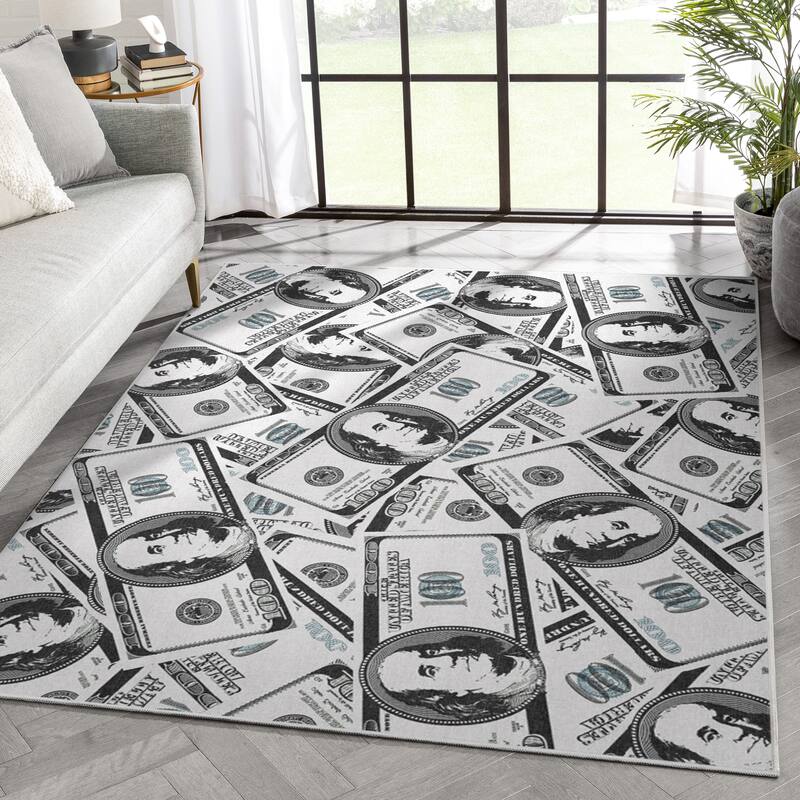 Well Woven Money Dollar Stacked Modern Machine Washable Area Rug